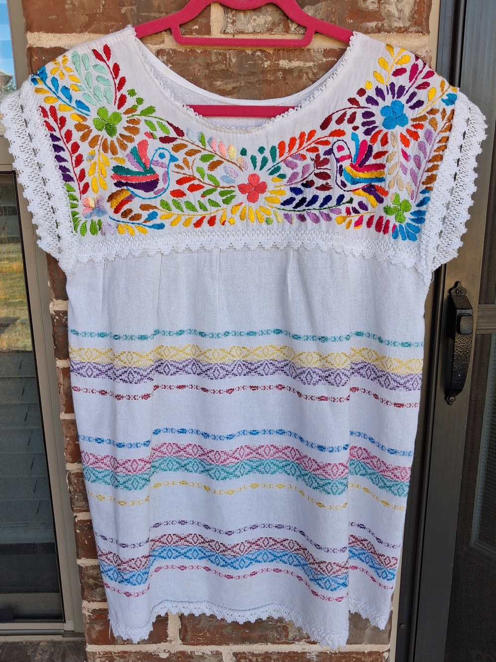 Embroidered Mexican-Style Top with Multicolor Floral Accents